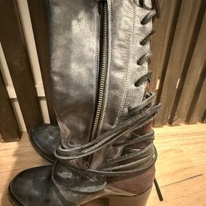 Frye Dark Gray Lace-Up Leather Boots